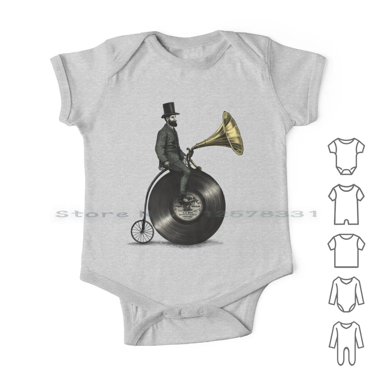 Music Man Newborn Baby Clothes Rompers Cotton Jumpsuits Vintage Top Hat Bike Bicycle Penny Farthing Vinyl Record Vitrola