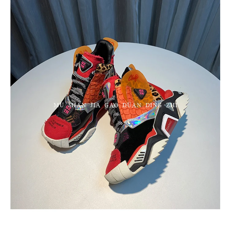 RY-RELAA women sneakers fashion high top sneakers ins wedge sneakers Genuine Leather rhinestone shoes white platform shoes