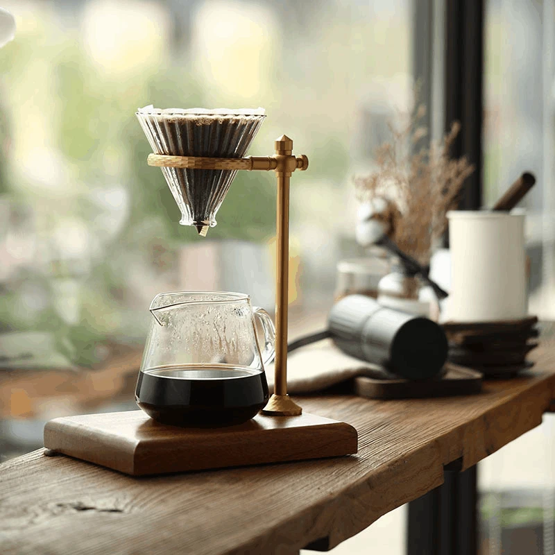 Soporte de filtro de caf&eacute; de Metal, soporte de taza de caf&eacute; Retro, Simple, un solo producto, estante de caf&eacute; con punz&oacute;n de mano, taza de filtro de bronce-0