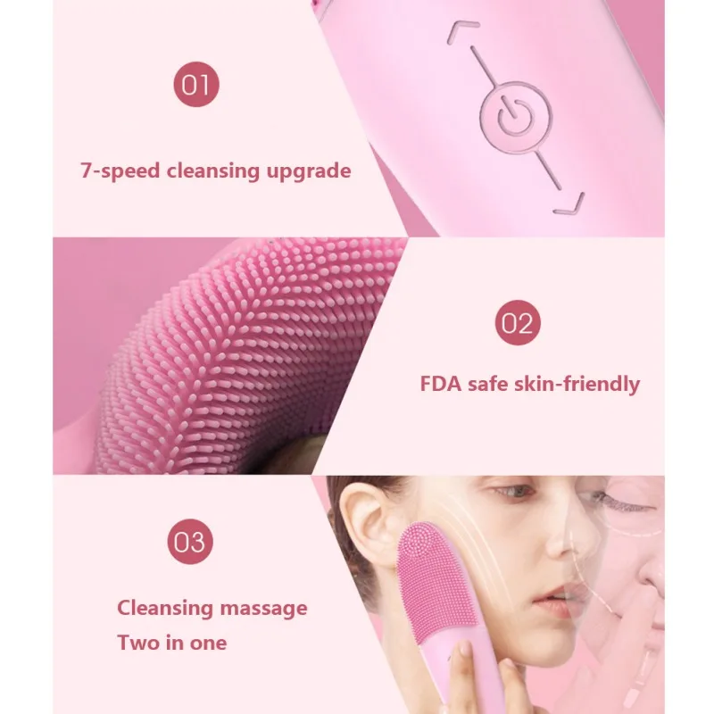 

Silicone Face Washing Machine Ultrasonic Vibration Waterproof Facial Cleansing Brush