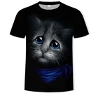 Новинка 2021, модная мужская летняя футболка в европейском и американском стиле с 3D рисунком кошки, с круглым вырезом для студентов