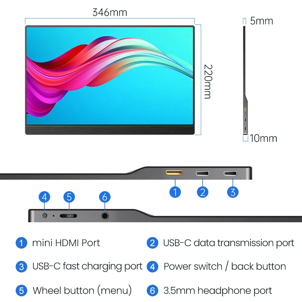 저렴한 10 포인트 터치 스크린 휴대용 모니터 HDMI 라즈베리 디스플레이 아이폰 노트북 X 박스 시리즈 X PS4 스위치 15 인치 게임 모니터