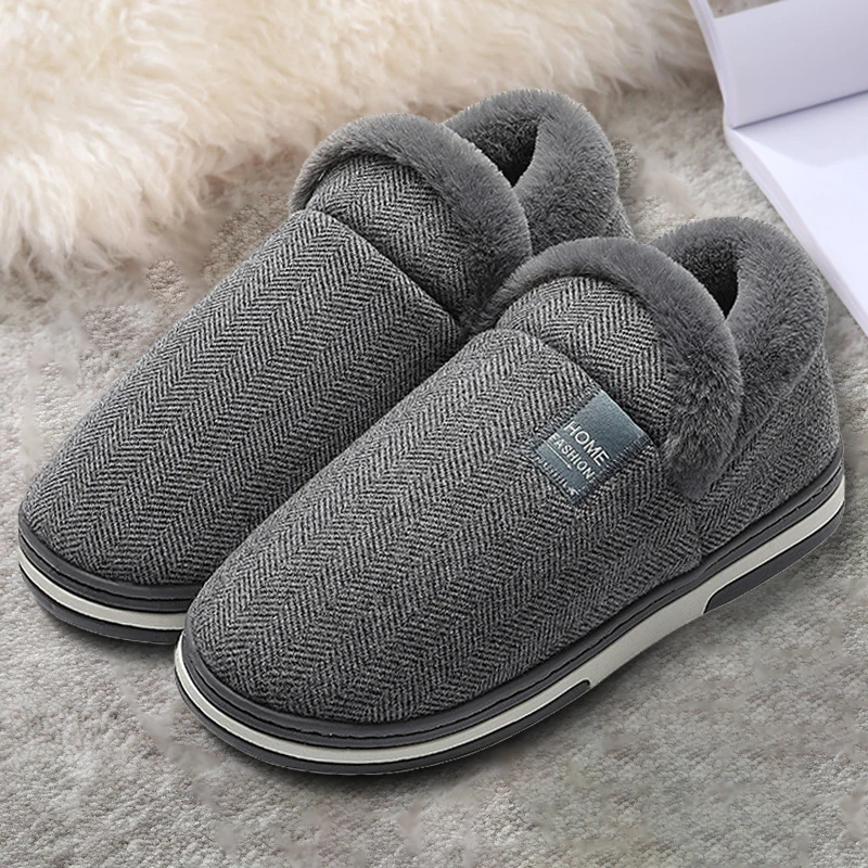 

Warm Home Slippers For Men Winter Furry Short Plush Shoes Slippers Women Anti-Slip Bedroom Slippers Couple Soft Indoor Shoes