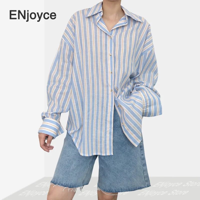 Винтажные полосатые рубашки женские повседневные блузки в Корейском стиле