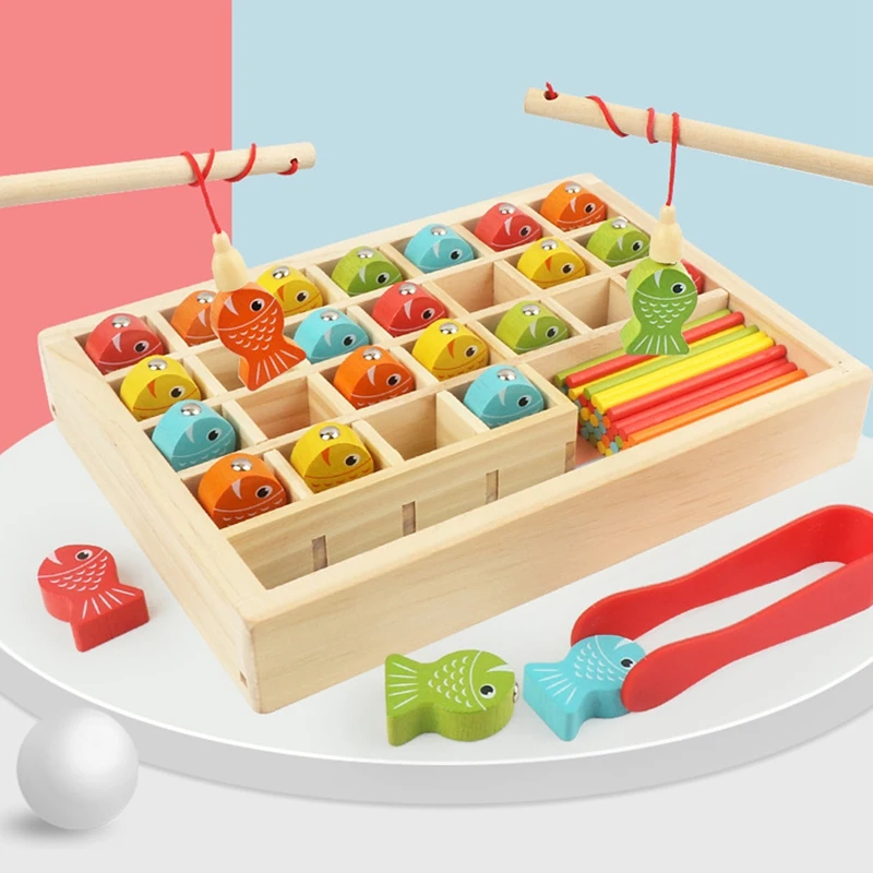 

Wooden Clip Beads netic Fishing Math Game Toys Color Sorting Number Counting Preschool Education for Children