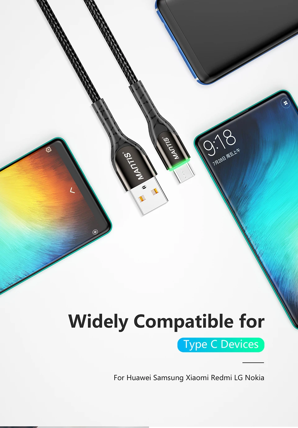 MANTIS 3 м 2 м светодиодный кабель Micro Usb для samsung Xiaomi 3A Быстрая зарядка зарядное устройство через Micro Usb Android мобильный телефон кабель для передачи данных