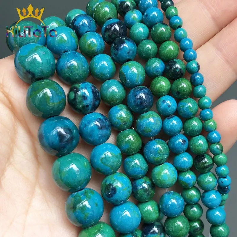 Круглые бусины разделители Chrysocolla из натурального камня для изготовления