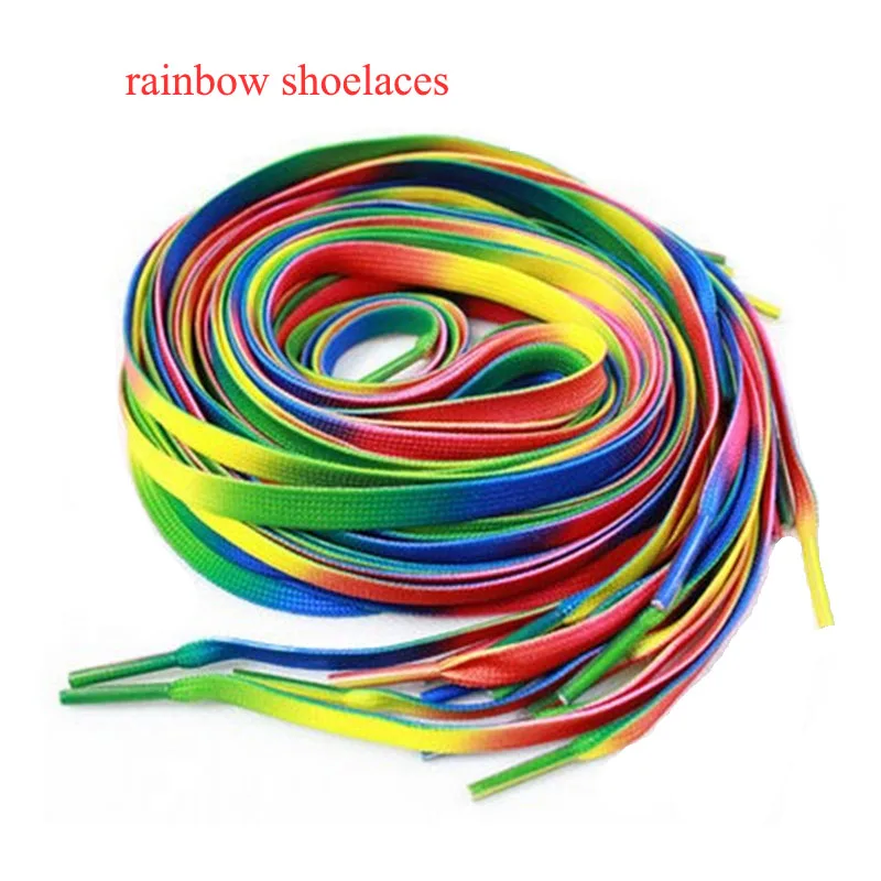Wholesale!100cm/39.5inch Rainbow Shoelaces Flat Colorful Shoestrings for Casual Shoes