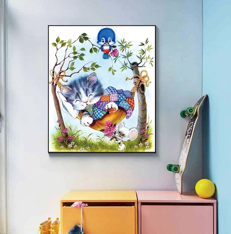 

Zozack Little fat cat on a swing cross stitch kits embroidery Needlework Sets Patterns Printed on Canvas DIY DMC Home Decor