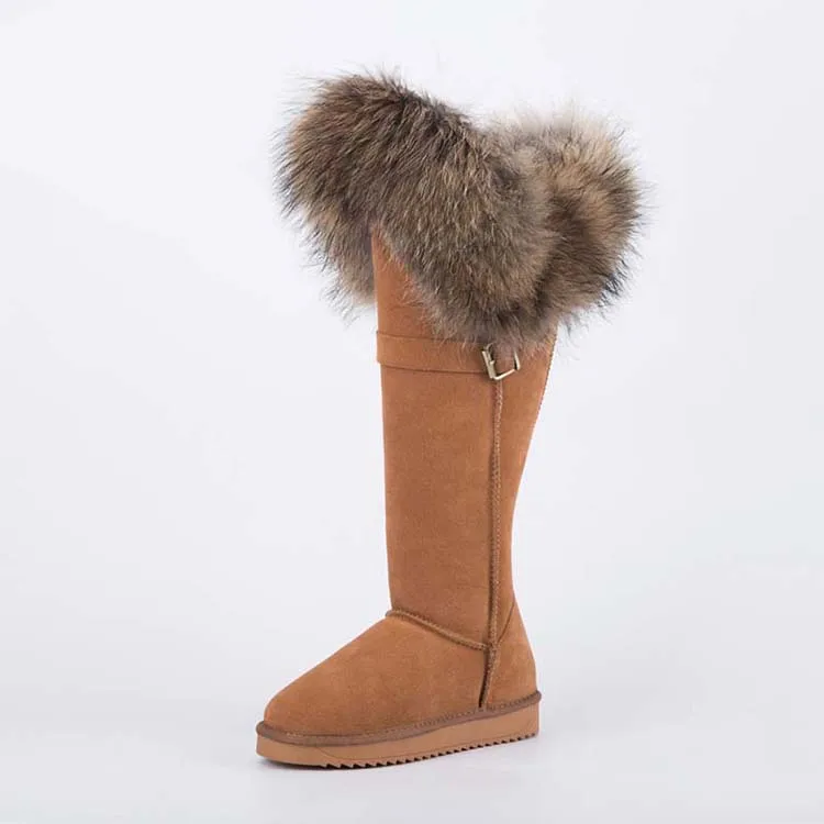 ; модные высокие зимние сапоги; botas mujer; женская зимняя обувь из натуральной кожи с натуральным лисьим мехом; - Цвет: CHESTNUT