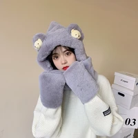 2021 new cute little bear cashmere bomber hats women fluffy hat warm winter cashmere cap scarf glovecombination set fashion