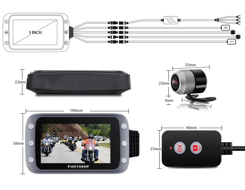 GreenYi WiFi мотоцикл dvr видеорегистратор 1080P+ 1080P Full HD Передняя камера заднего вида водонепроницаемый мотоцикл камера gps регистратор-записывающее устройство коробка