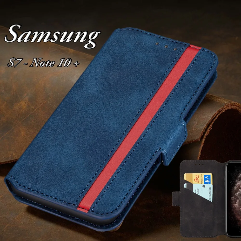 Кожаный чехол книжка с отделением для карт и подставкой sAMSUNG Galaxy S7 Edge S8 Plus Samsung S9 S10