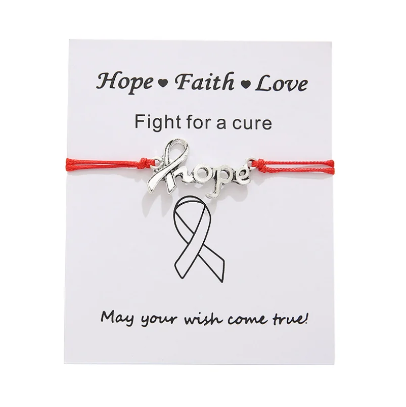 Браслеты на ногу с надписью Hope розовая лента карточками регулируемый шнур из