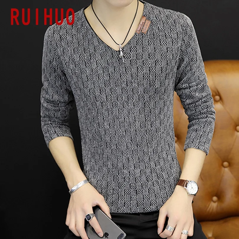 

RUIHUO 2021 New Spring V-Neck Pullover Sweatshirt Men Hip Hop Fashion Men Sweatshirt Hip Hop Streetwear Brand Coat M-5XL