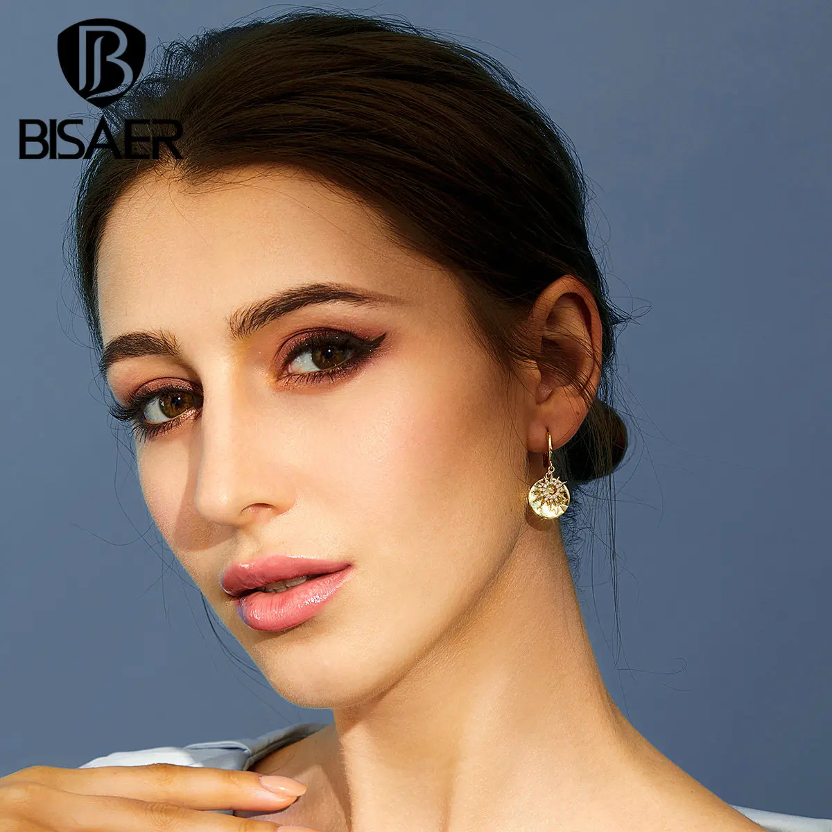 Серьги в виде звезд, BISAER, 925 пробы, серебро, светящиеся, кубический циркон, геометрические, висячие серьги для женщин, Стерлинговое Серебро, ювелирное изделие EFE260