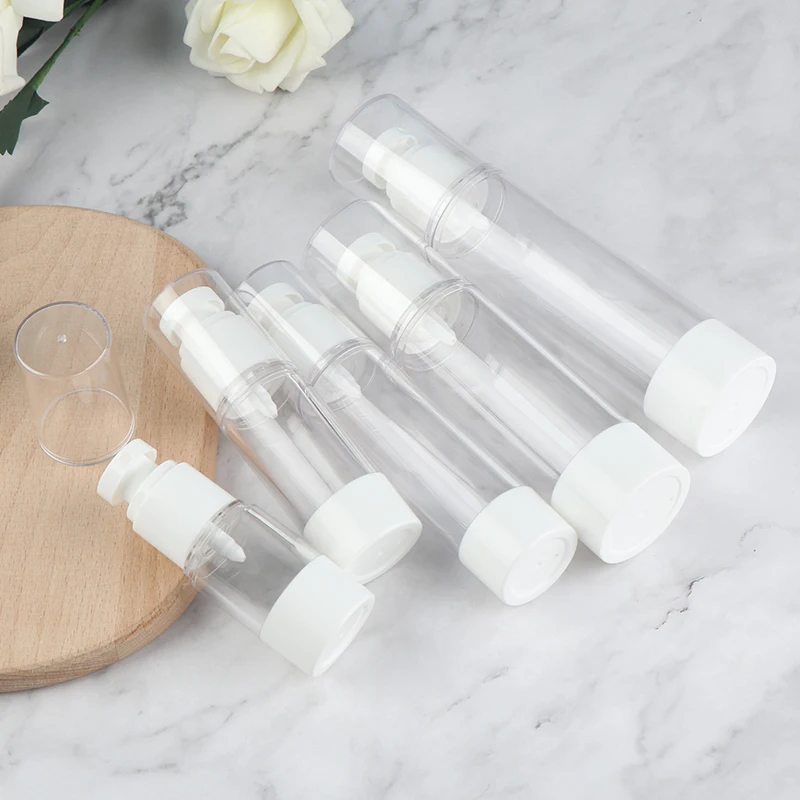 

1Pcs 15ml/30ml/50ml/80ml/100ml Plastic Travel Bottle Refillable Bottle Transparent Airless Pump Perfume Vacuum Spray Bottle