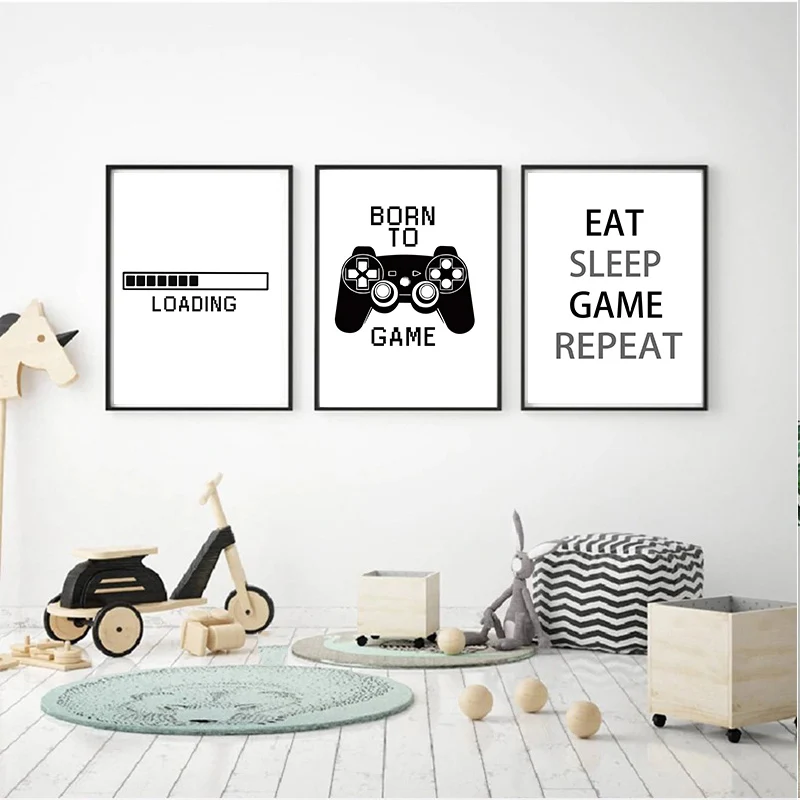 Nordic Poster HD Print Canvas Painting New Design Boys Game Black Illustration Gamer Quotes Wall Art Kids Picture Home Decor | Дом и сад