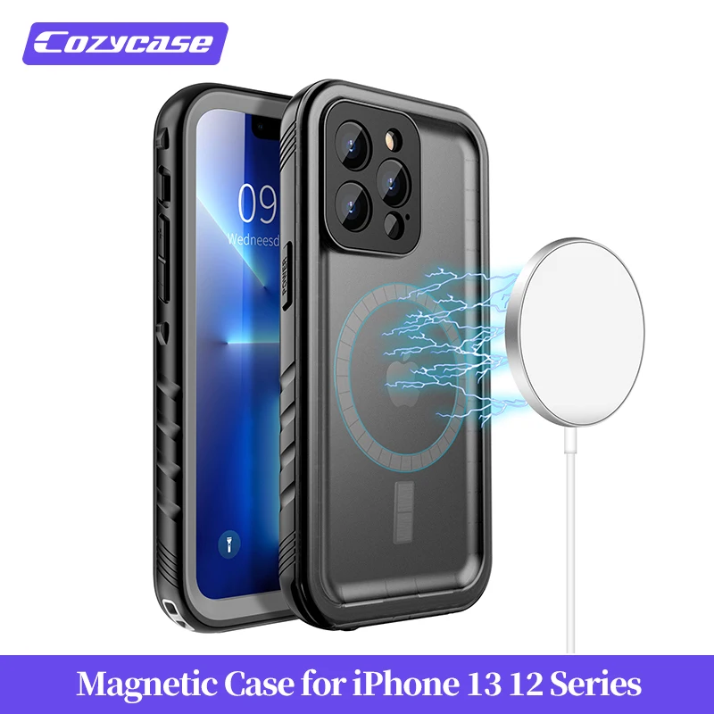 

Cozycase Magnetic Case For iPhone 14 13 12 Pro Max Waterproof Magsafe Charger Mobile Phone Case Swimming Diving Cellphone Cover