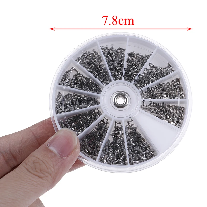 1Box (600pcs) 12 Kinds of Small Screws Nuts Assortment Kit M1 M1.2 M1.4 M1.6 screw for Watches Glassess Repair Tools tornillos |