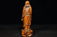 7 china collection old boxwood master dharma buddha statue straw hat daruma wood carving bodhidharma south indian