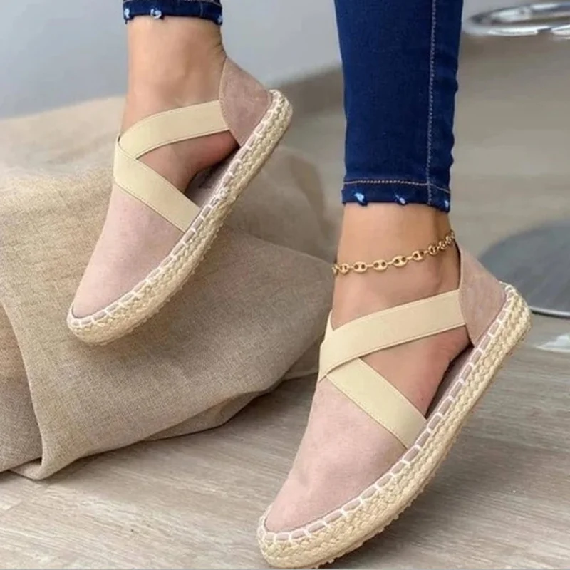 

Women Sandals Sewing Summer Flat Solid Cover Heel Female Shoes Casual Flock Solid Daily Ladies Footwear 2021 Comfortable