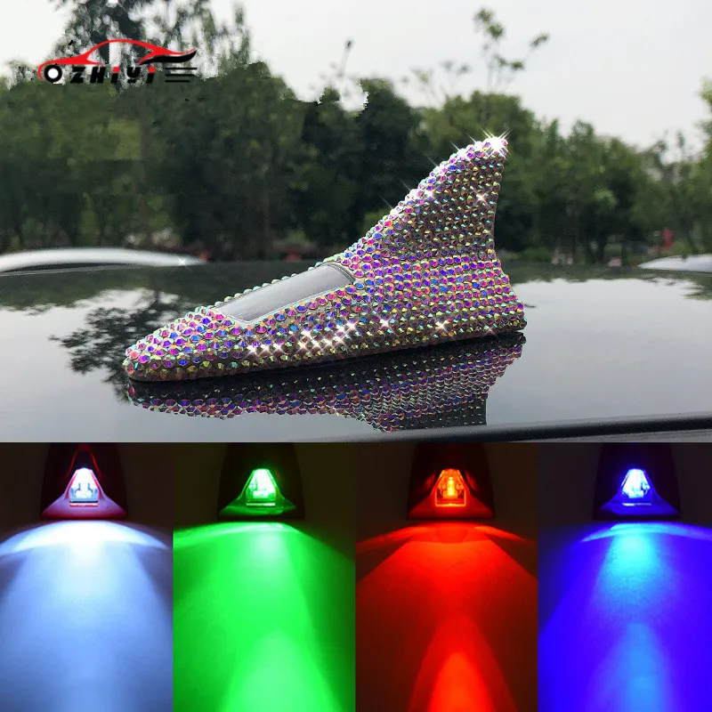 

ZHIYI Diamond LED Car Solar Shark Fin Roof Waterproof Antenna Universal Anti Rear Collision Warning Lamp/anti Haze Strobe light