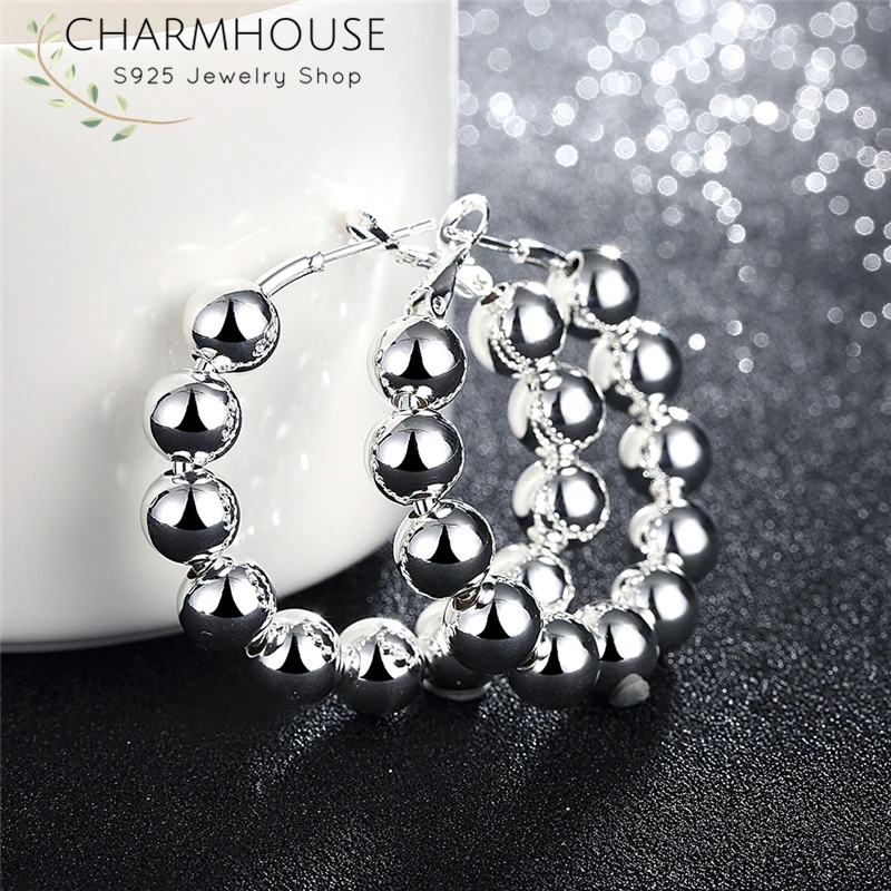 Женские серьги кольца Charmhouse серебряные сережки из бисера Будды 6 мм Brincos Femme Oorbellen