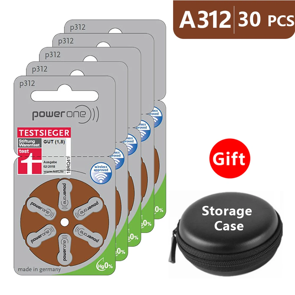 Слуховой аппарат батареи Размер 312 za Power one упаковка 30 коричневый Tab PR41 1 45 V тип A312 AU