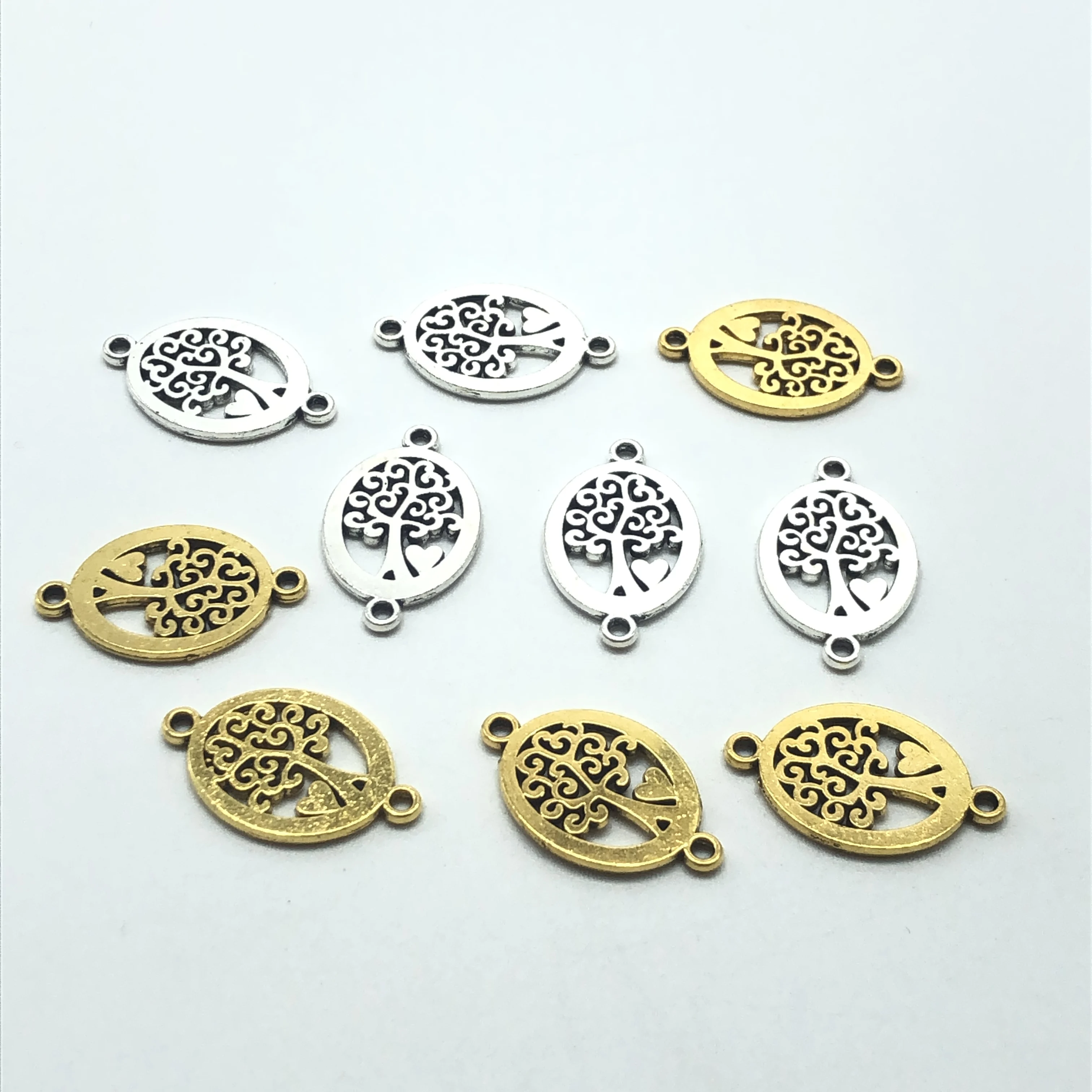 20 шт привлекательные овальные Древо жизни двойное кольцо подвески соединены для