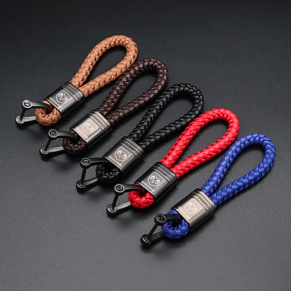 

Metal Leather Rope Chain Sporty key ring For Dodge Challenger Avenger SXT Caliber Nitro RAM 1500 Car Keychain Accessories