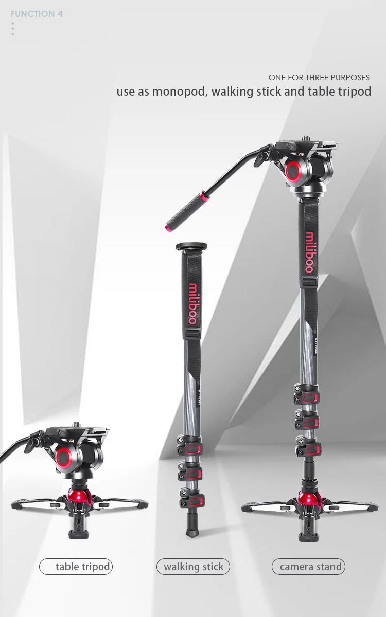 Miliboo MTT705Ⅱ Carbon Fiber портативный монопод с жидкой головкой для видеокамеры/штатив для цифровой зеркальной камеры