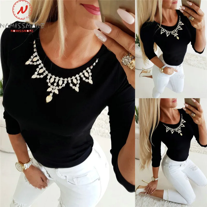 Женская футболка с длинным рукавом элегантная однотонная облегающая круглым