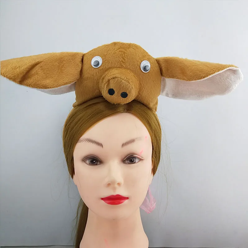 Повязка на голову с ушками коричневой свиньи и хвостом бабочкой Нарядное платье
