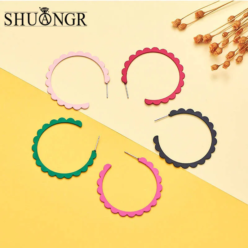 SHUANGR геометрические большие серьги-гвоздики с-образной формы с волнистыми краями