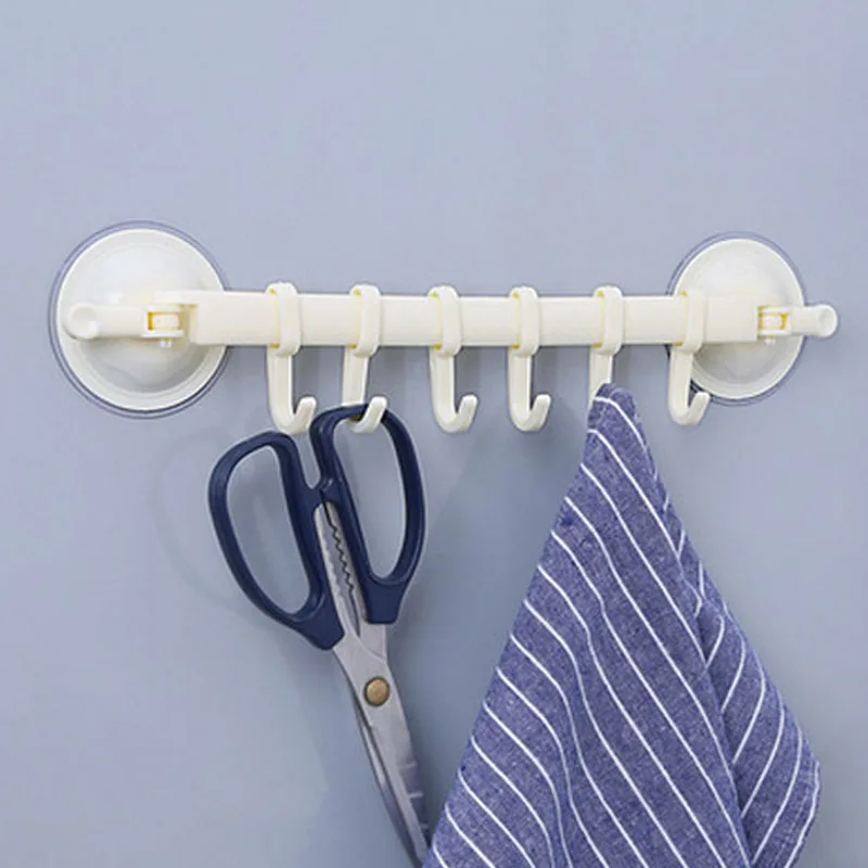 Пластиковая настенная полка для ванной присоска крюк Nail locked с 6 крючками для кухни аксессуары для ванной комнаты настенный крючок продукты 5 цветов