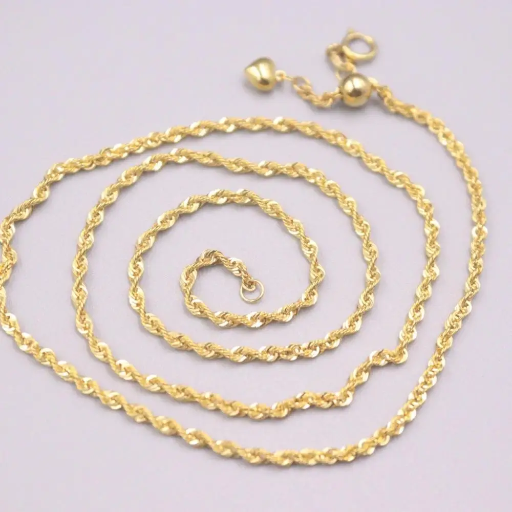 

New Pure 18K Yellow Gold Necklace 2mm Rope Link Chain Necklace 17.71''L