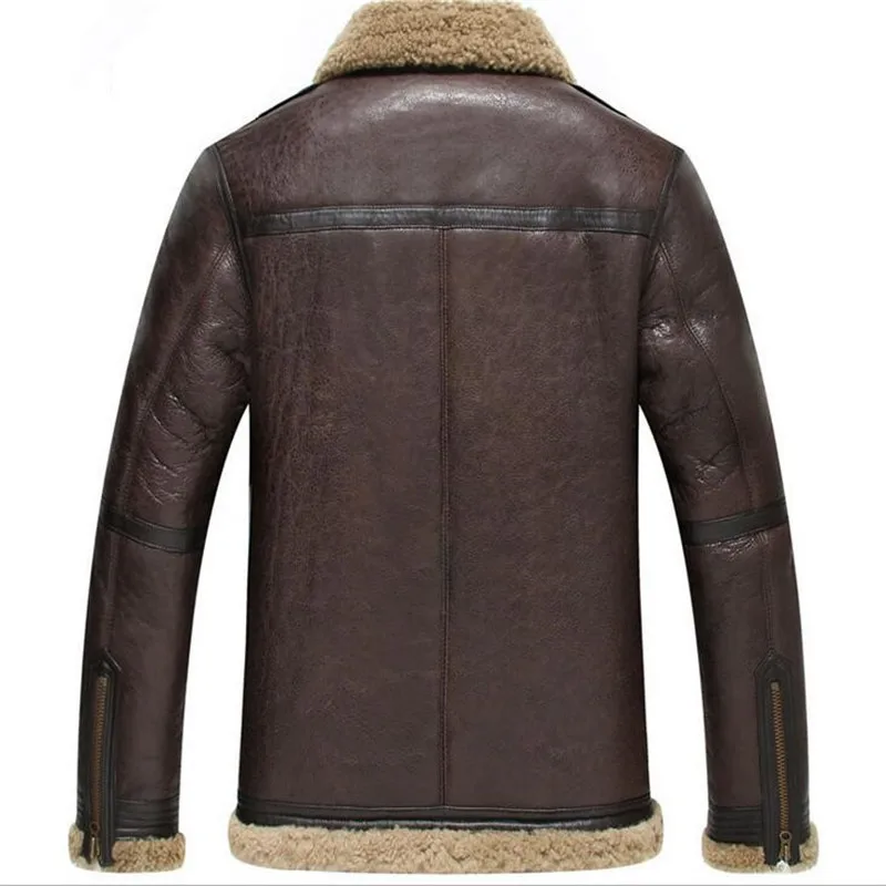 Мужская летная куртка из натуральной овечьей шкуры короткое зимнее кожаное