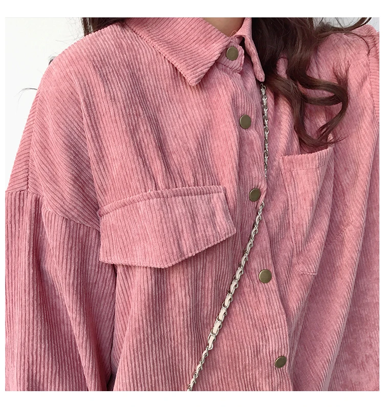 

Vintage Chic Style Loose Corduroy Shirts Women Korean Solid Color Drop Shoulder Blouses Student Spring Autumn All Match Blusas