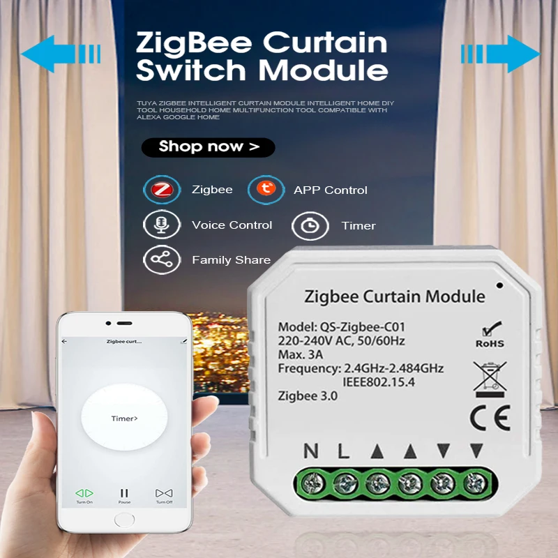 

Smart Tuya WiFi ZIGBEE Curtain Module Curtain Switch Module Compatible with Alexa Google Home For Roller Shutter Voice Control