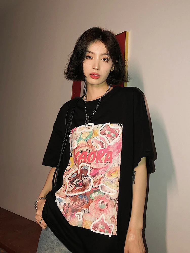 White Short Sleeve T-shirt Women's Summer New Loose Graffiti Printed Half Top Fashion | Женская одежда