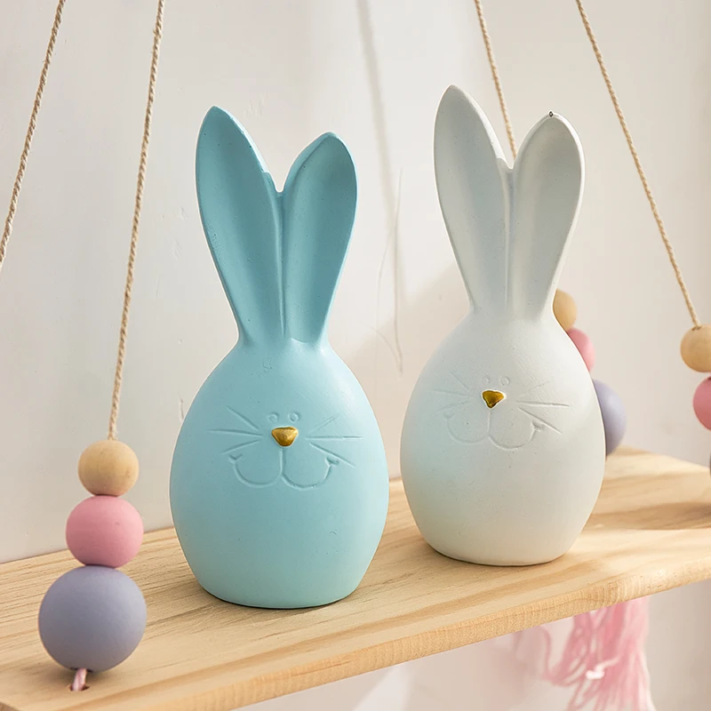 Nordic Cute Rabbit Resin Miniatures Pink Creative Modern Fashion Figurines Children's Room Table Decoration Accessories MM60XBJ | Дом и