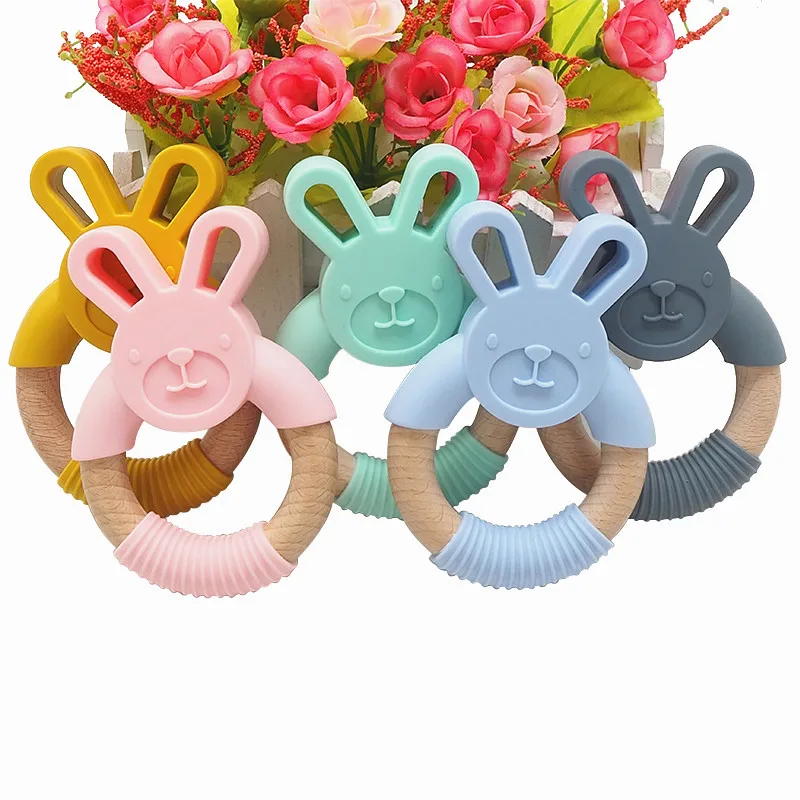 Chenkai-mordedor de madera de silicona para beb&eacute;, cadena de mordedor para beb&eacute;, juguete colgante para collar, 10 piezas-2