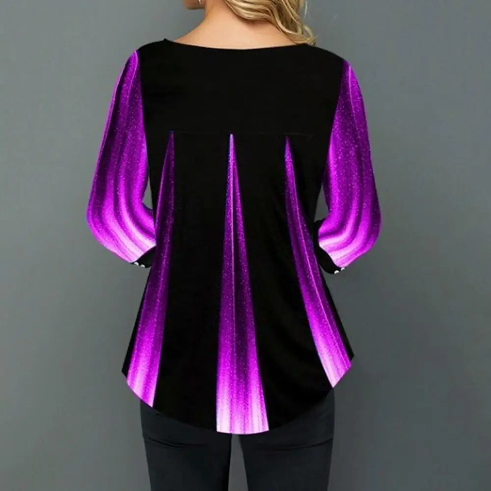 

Large Size Ladies Long Sleeve Gradient Print Splicing Tee Shirts Women Spring Summer T-Shirt Casual Loose Tops Plus Size