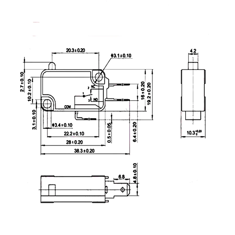 Микро переключатель два контакта мгновенный SPDT красный роликовый рычаг №/NC