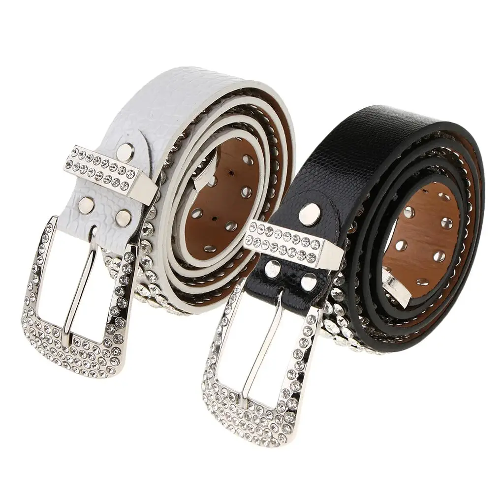 

SDENSHI Women Men Diamante Crystal Leather Waist Belt Adjustable Waistbands