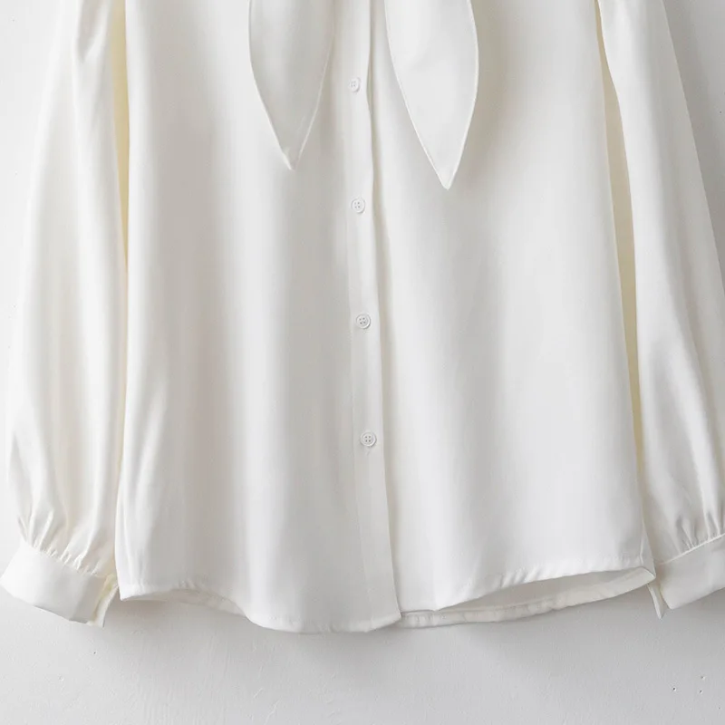 

Spring Autumn Womens Tops and Blouses Elegant Office Chiffon Shirt Female Bow Tie Neck Korean White Shirts Solid Bottom Blusas