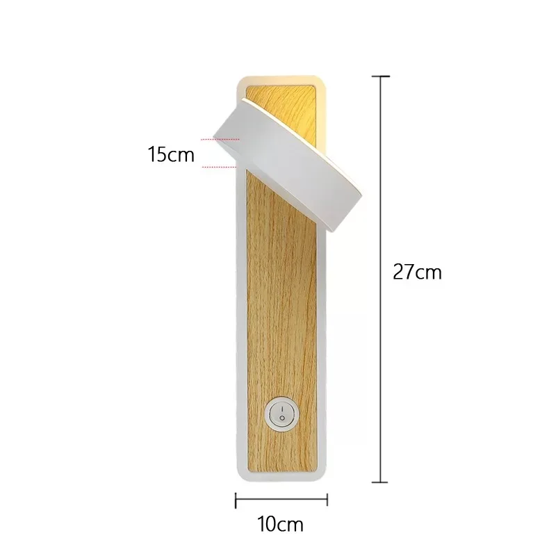 Wooden LED wall lamp with switch bedroom living room Nordic modern light aisle study reading sconce white black lamps | Лампы и