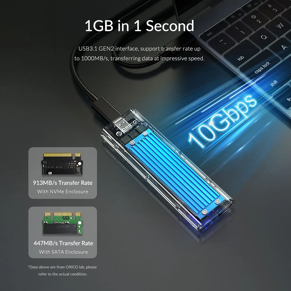 ORICO M2 SSD Case 10Gbps Type-C USB3.1 to M.2 NVME/SATA Dual Protocol Mobile External Hard Drive Enclosure Support 2TB SSD Box