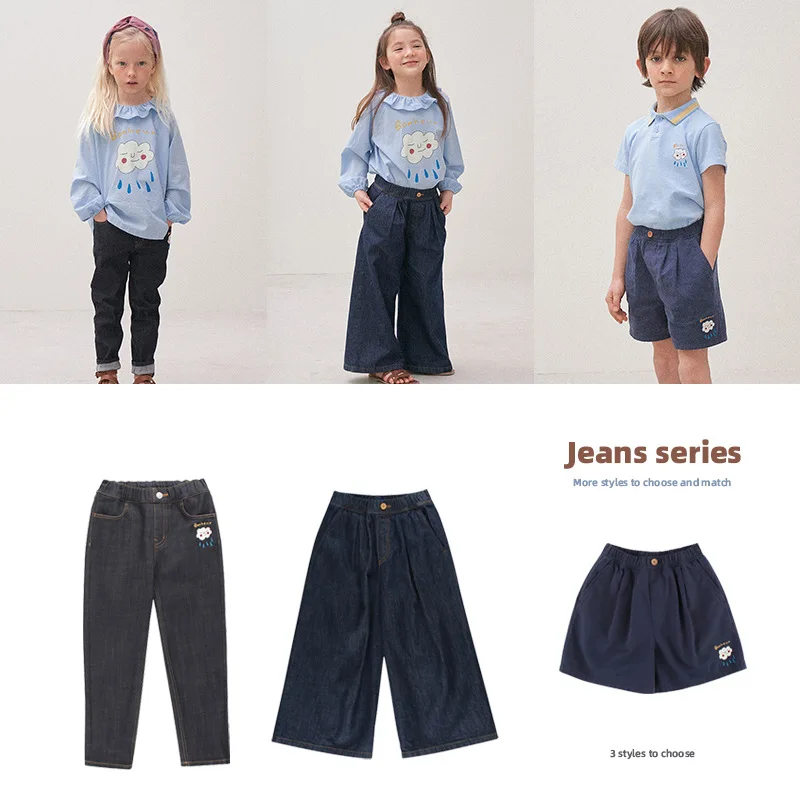 

2021SS JY New Korean Girl T-shirt Casual Pants Suit Children's Sweater Jeans Hooded Sweater Denim Shorts Suit Boy T-shirt Jumper